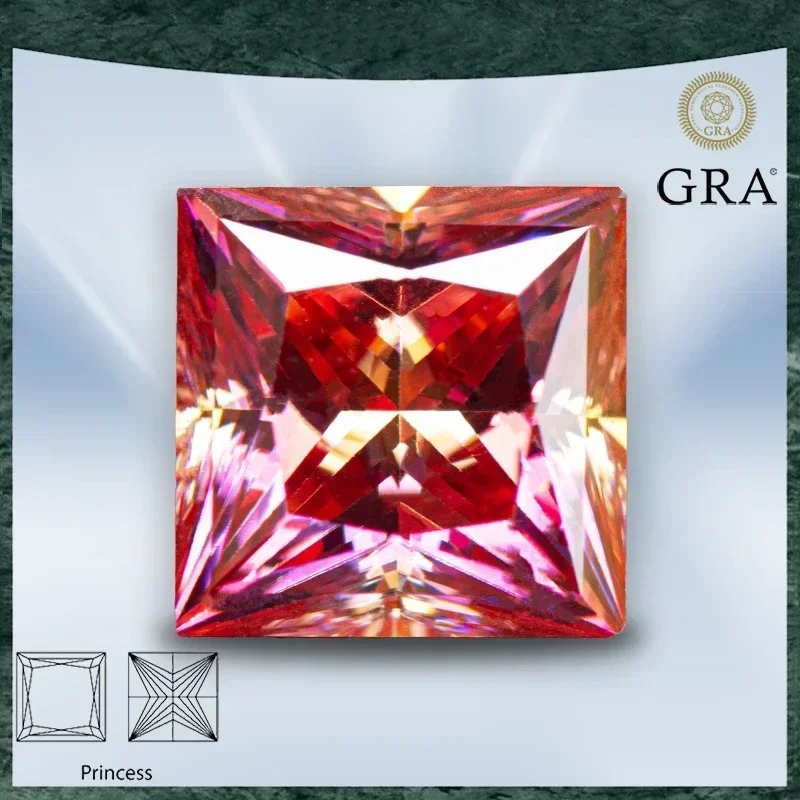 

Moissanite Stone Watermelon Red Color Princess Cut VVS1 with GRA Certificate Gemstone Charms Beads Top Jewelry Making Materials