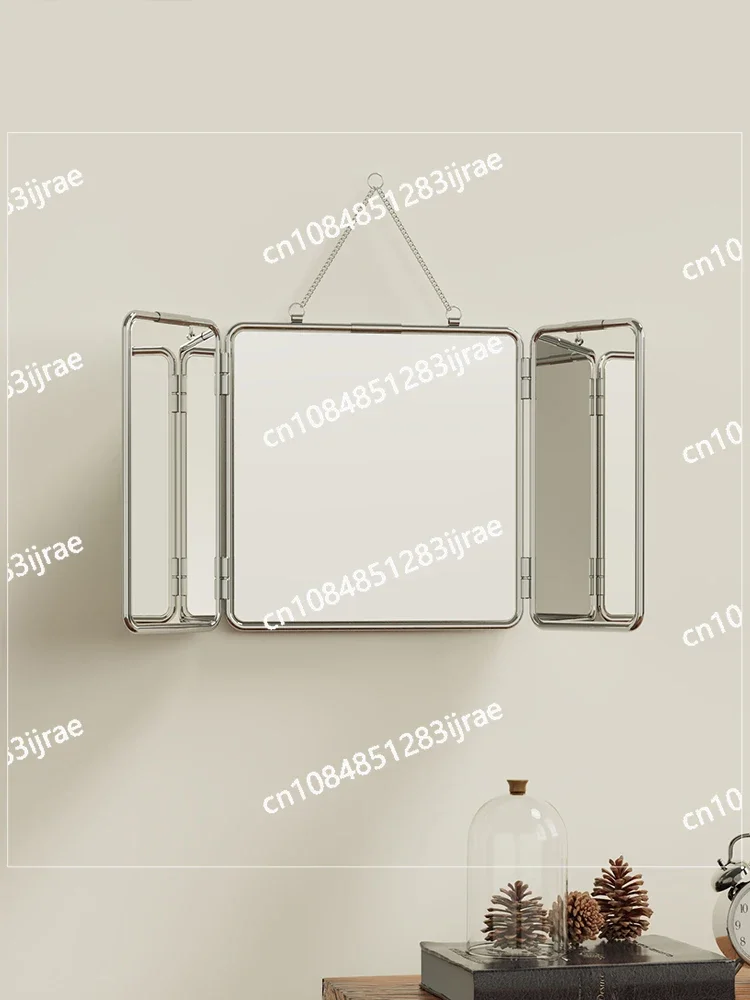 Square Modern Minimalist Metal Trifold Mirror, Stainless Steel Wall Mounted Mirror, Bathroom Dressing Table, Homestay High-defin