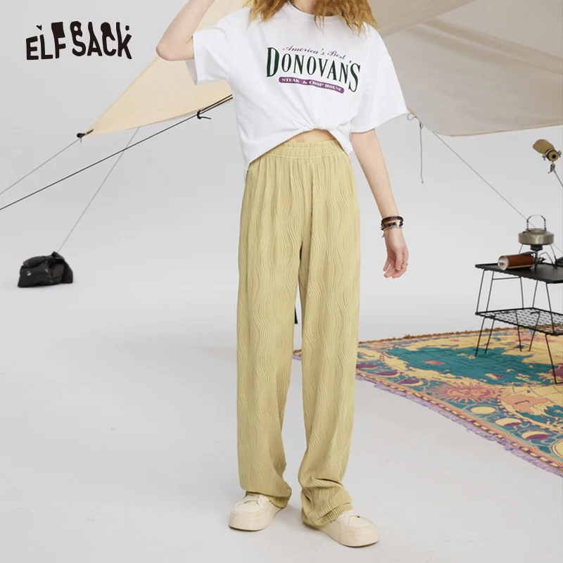 ELFSACK Lightweight Drape Wide Leg Pants Women 2023 Spring High Waist Casual Daily Trousers