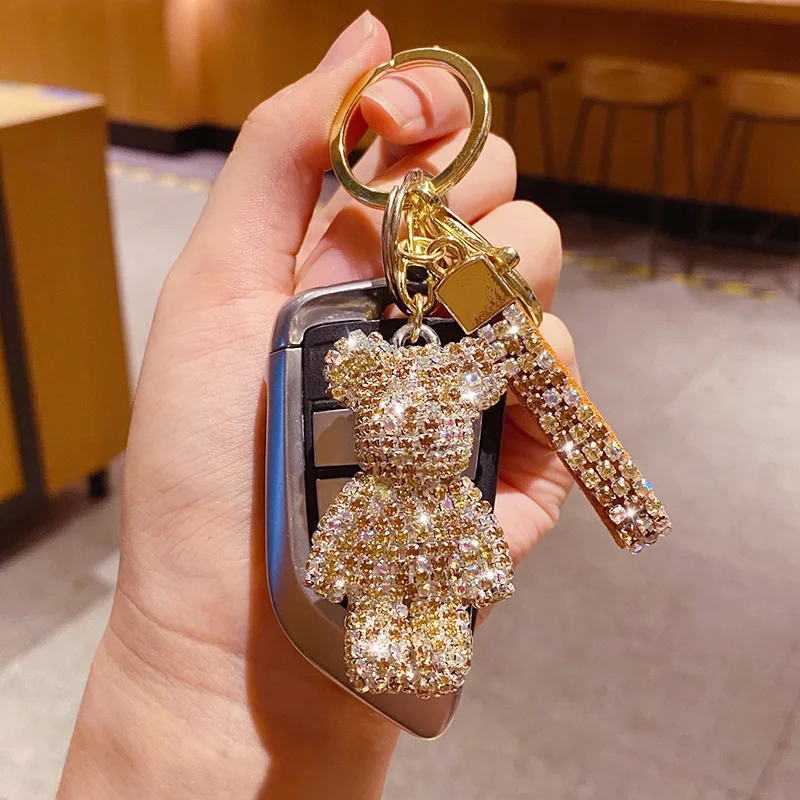 Cute Rhinestone Bear Keychain Woman Keyring for Car Key Cartoon Mouse Women Bag Pendant Luxury Key Holder Chain Lovers Girl Gift