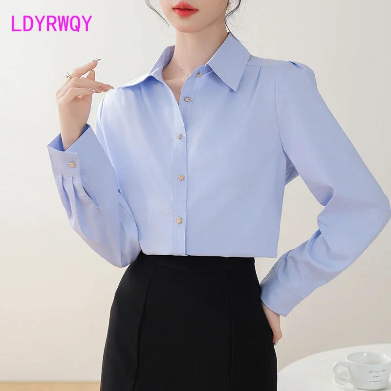 Commuting formal wear single breasted long sleeved shirt women's outfit new solid color professional shirt top workwear