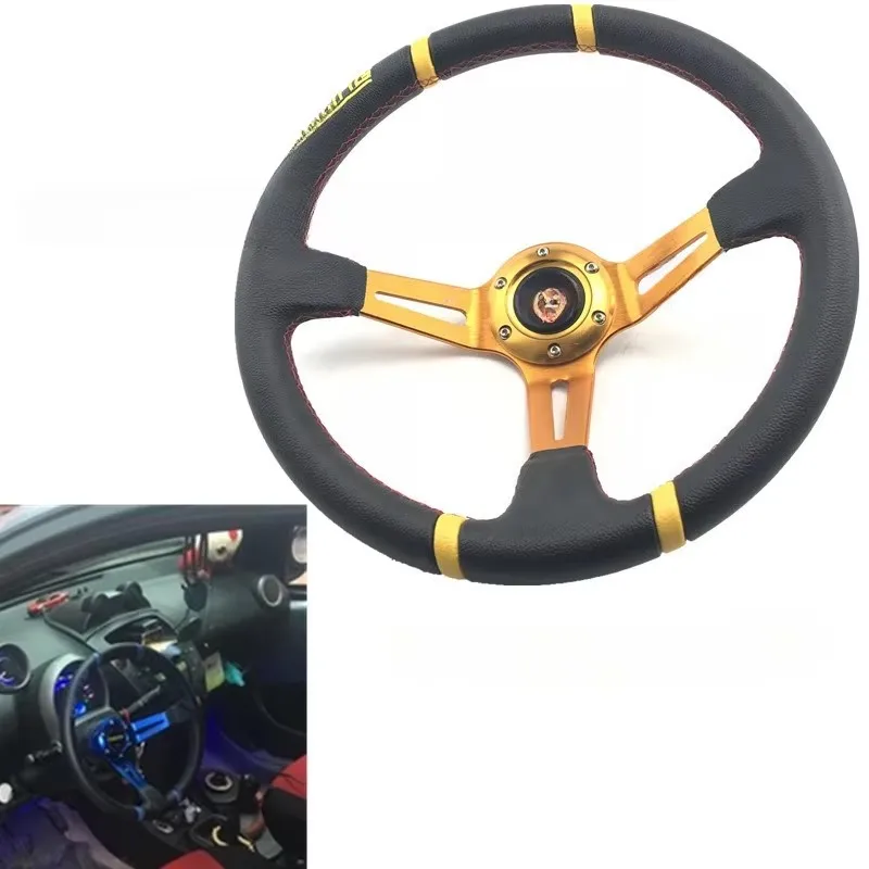 Universal 14 inch (350mm) Drift Racing Steering Wheel PVC Leather Sport Steering Wheel Red Spoke Mo20S02191-25