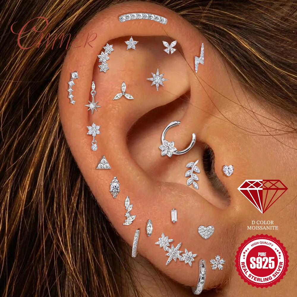 

CANNER Moissanite Star/Flower/Heart Flat Back Piercing for Women Dainty Luxury INS Birthday Anniversary Gifts
