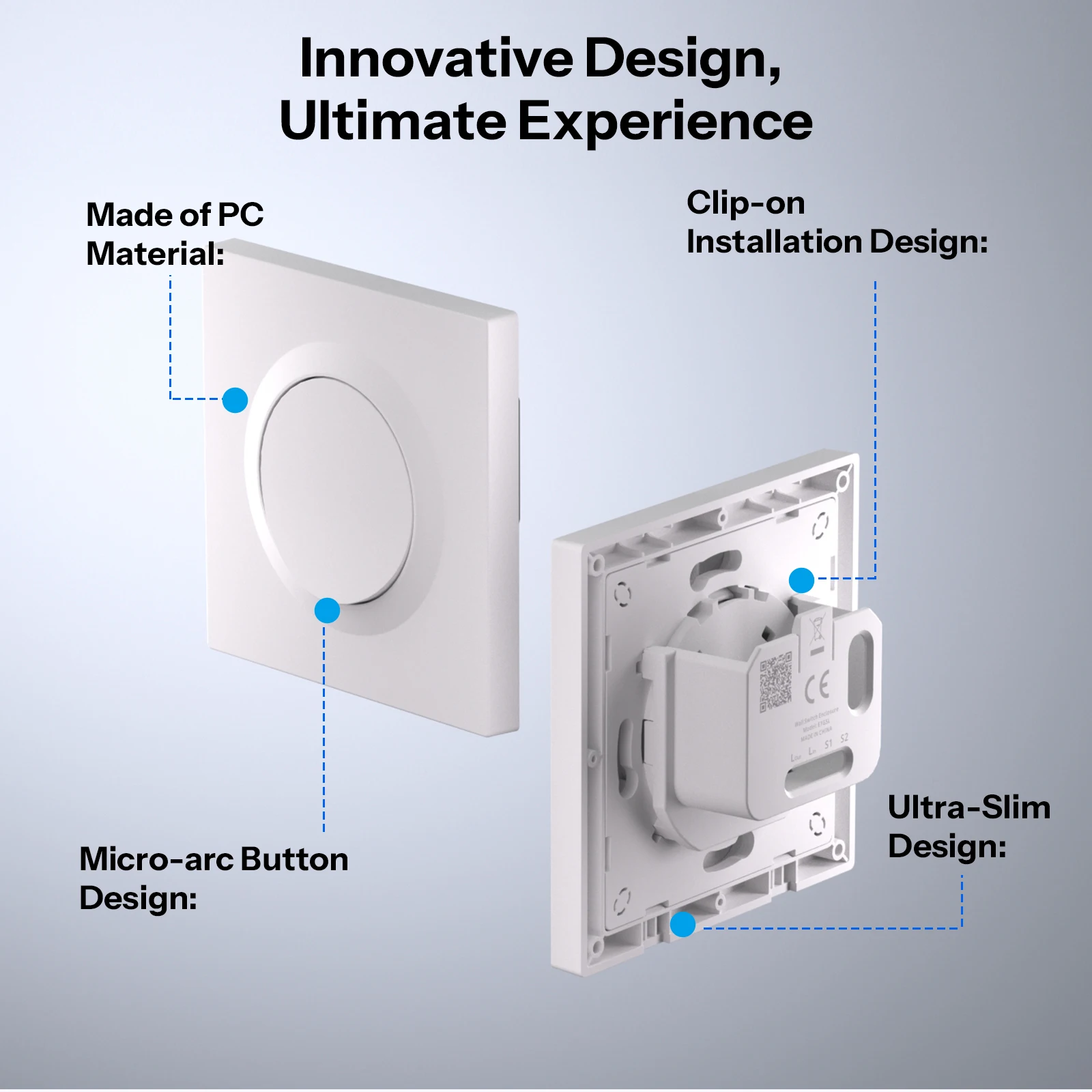 SONOFF E1GSL Wandschaltergehäuse, kein Neutralleiter erforderlich, ultradünnes Clip-on-Installationsgehäuse aus PC-Material für ZBMINIL2