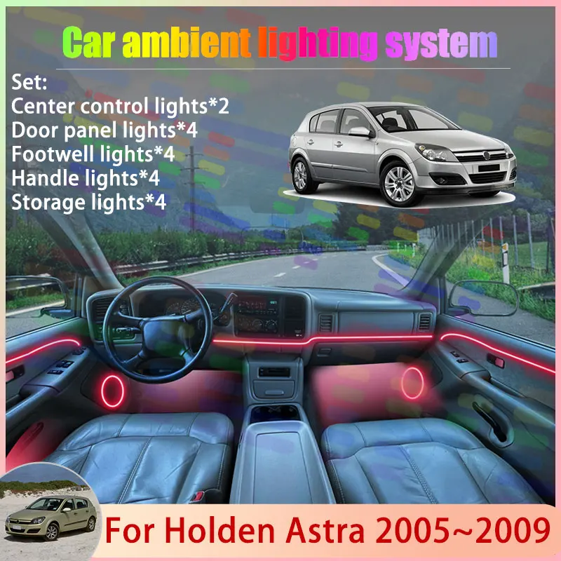 

Для Holden Astra 2005~2009 MK5 AH Chevrolet Opel: Комплект атмосферной RGB-подсветки с эффектом потока (2/24 в 1)