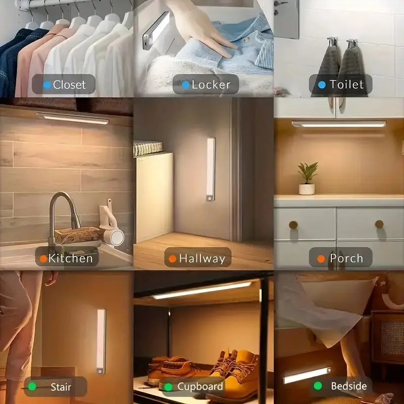 Wireless LED Motion Sensing Light Strip USB Rechargeable Magnetic Night Light Can Be Used for Kitchen Cabinets Corridors Stairs