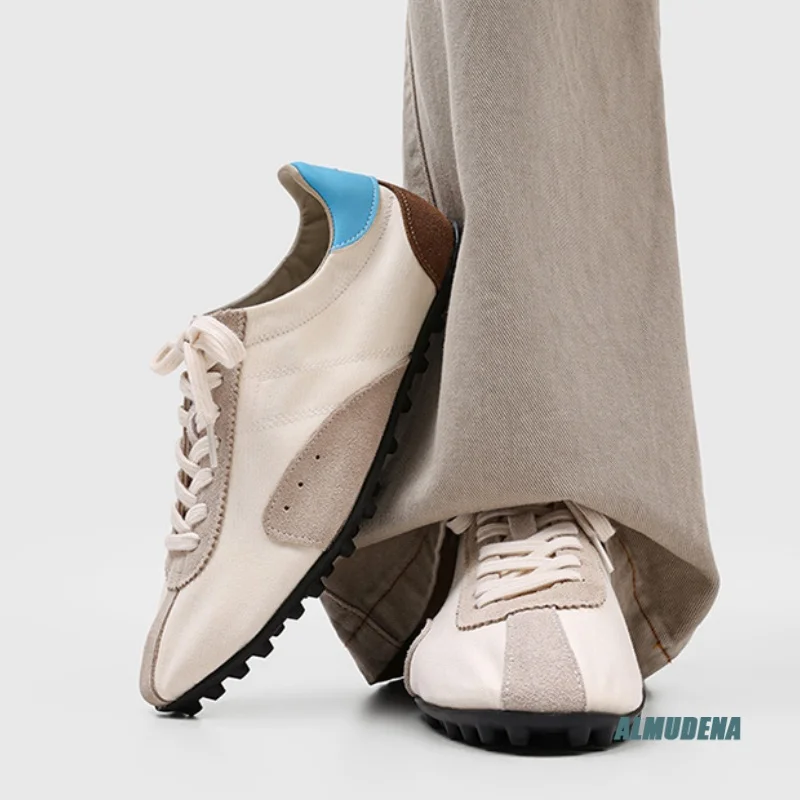 Round Toe Lace-Up Men's Retro Casual Sneakers Breathable Outdoor Fashion Comfortable Daily Minimalist Streetwear Work Shoes