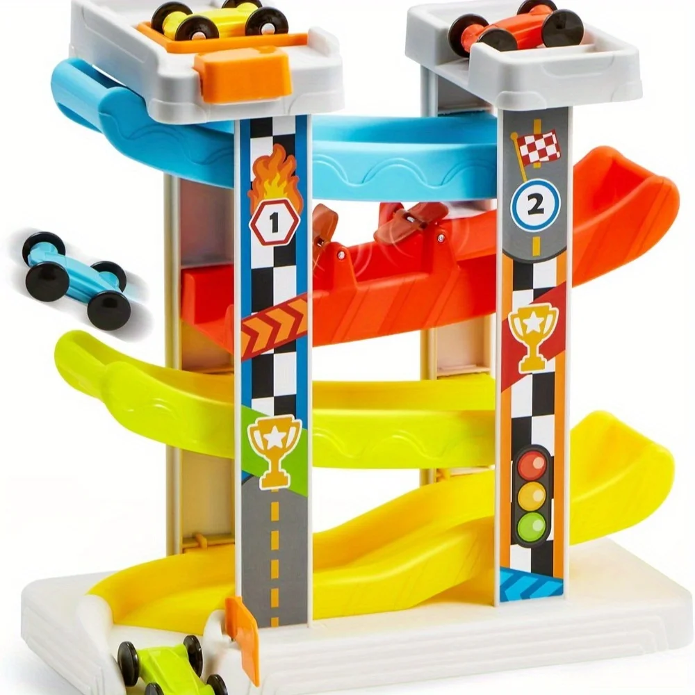 

JOYFY гоночная машина для малышей, игрушка-рамп с 4 машинами и несколькими парковочными местами для малышей, подарки на день рождения и Рождество