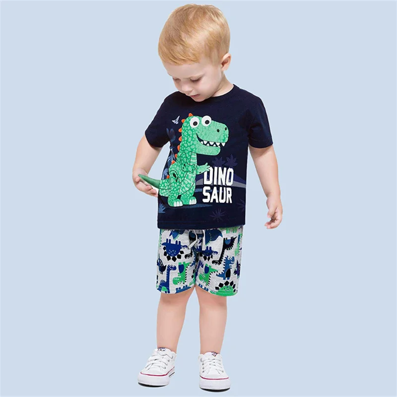 

Jumping Meters 2-6T Summer Dinosaurs Clothing Sets With Animals Print Boys Girls Cotton Fashion Children's Clothing Sets Suits