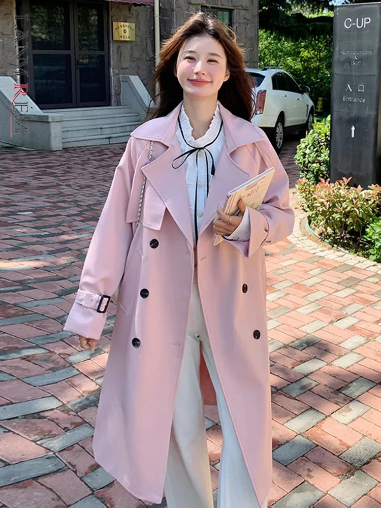 

LANMREM Korean Style Windbreaker Women's Lapel Single Breasted Solid Color Mid Length Elegant Coats 2024 Autumn New 2Z2800