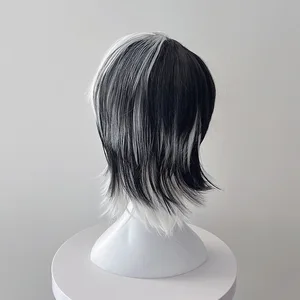 شعر مستعار صناعي قصير للجنسين ، شعر مستعار ذيل الذئب ، حفلة تنكرية ، عيد الهالوين ، درجة حرارة عالية ، أغطية رأس حريرية ، لون أبيض وأسود ، مطابقة جوز الهند ، 35 سم أعلى 10 مبيعات ذيل الذئب الأبيض - رقم 7