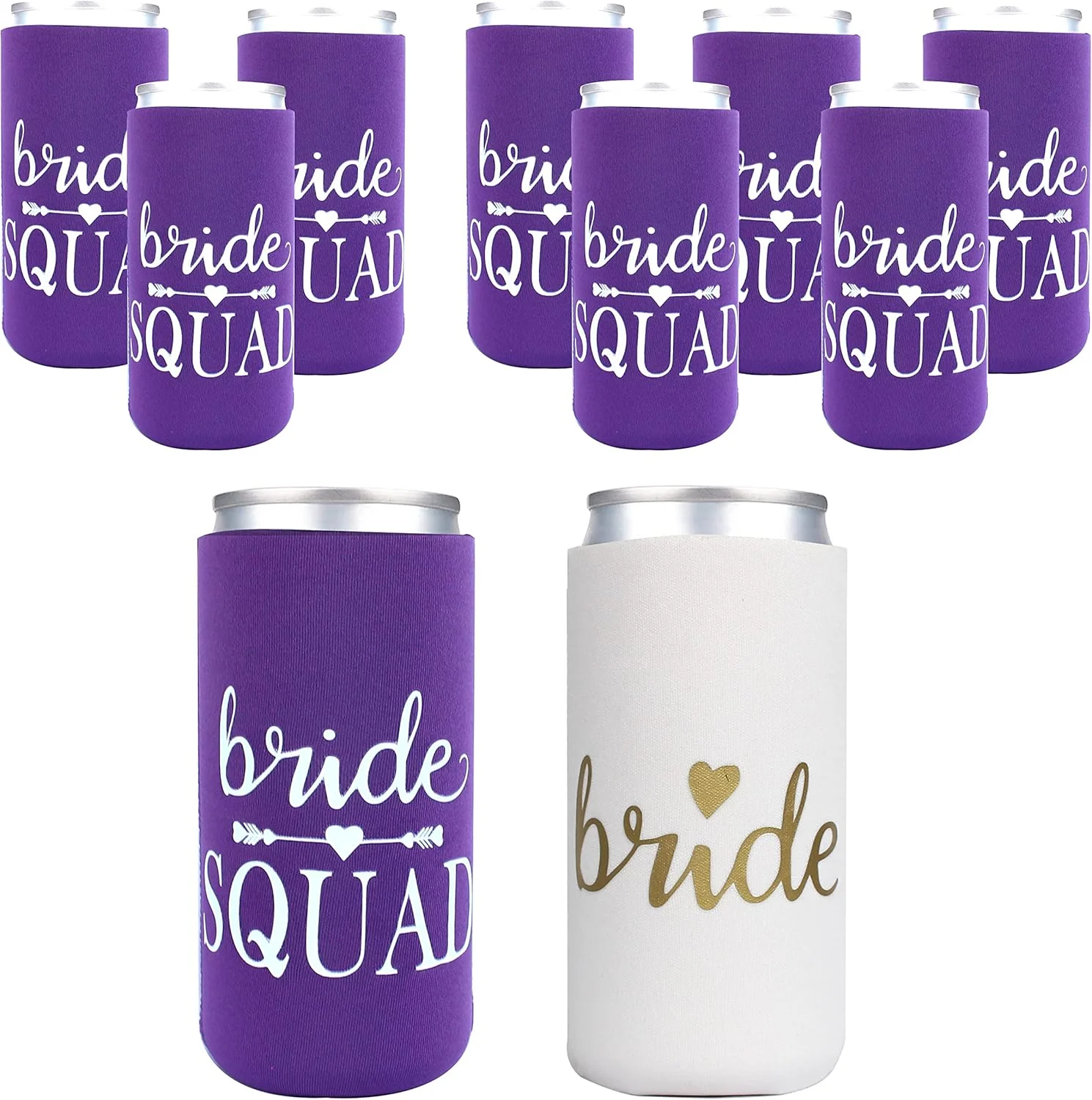 10er-Pack Junggesellinnenabschied-Dekorationen, schmale Dosenkühler, Brautjungfern- und Braut-Team-Dosenhüllen, Braut-To-Be-Hochzeitsantrag-Geschenk – Detail 4
