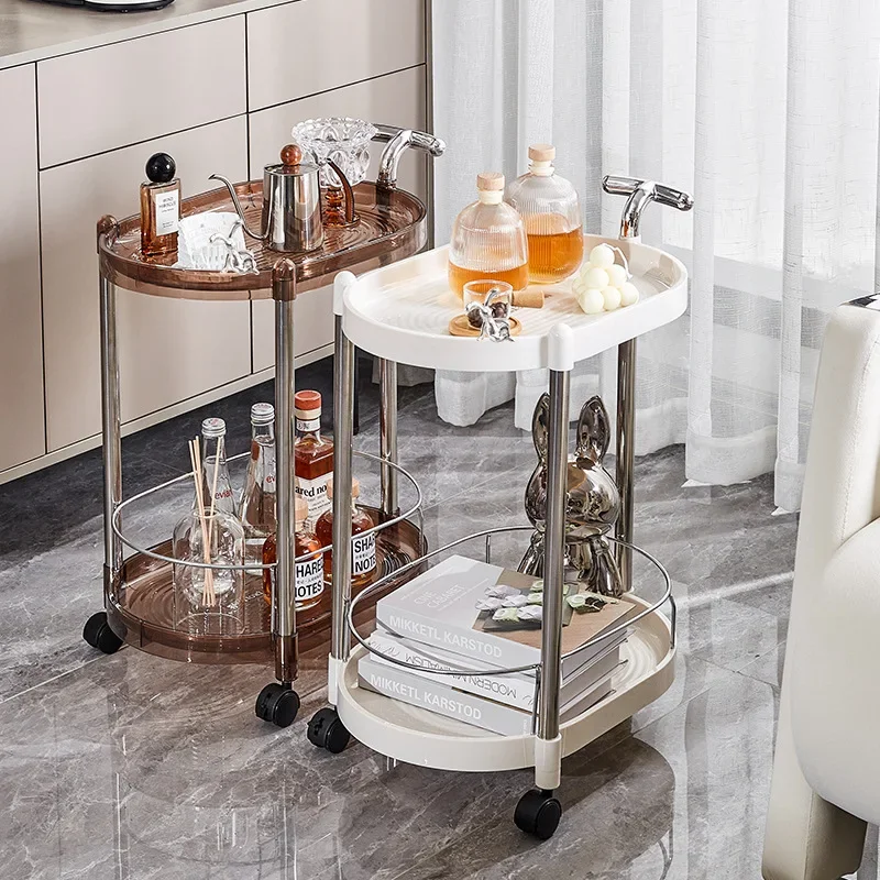 Household Goods Multifunctional Light Luxury Double-layer Trolley Movable Shelf Bedside Tea Table Food Cart Floor Storage Rack