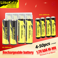 LiitoKala aaa1.2V AAA 1.2V AA 2600mAh Ni-MH Rechargeable Battery for Temperature Gun Remote Control Mouse Toy Batteries 4-50PCS