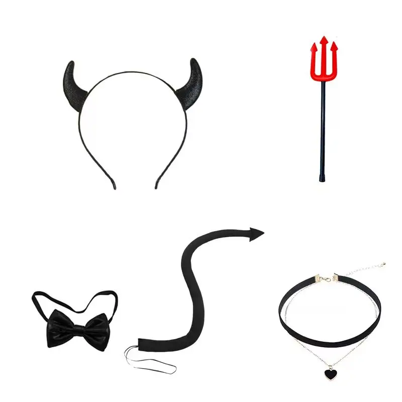 PESENAR زي الشيطان الأسود إكسسوارات الشيطان قرون الشيطان عقال ، قلادة قلادة مصاص دماء القوطي ، قفازات الأجنحة والمخلب القوطية
