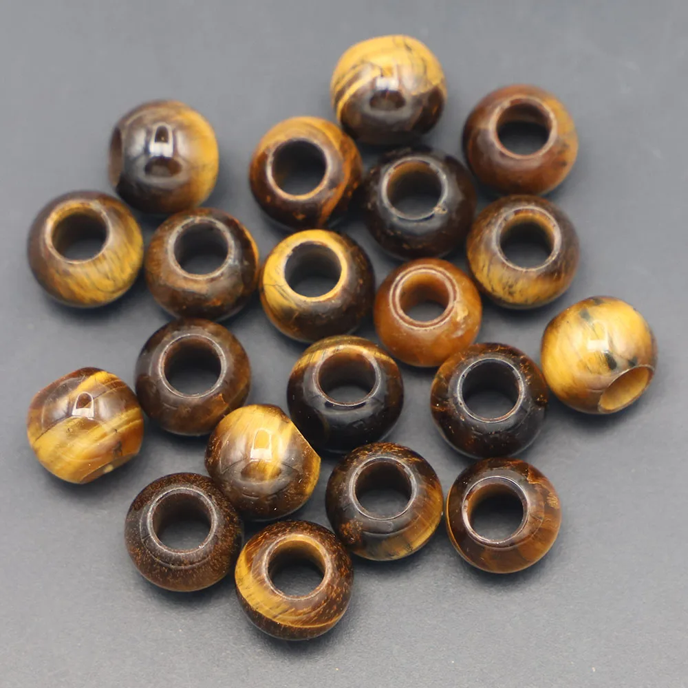 

12x10mm Natural Stone Large Big Hole Spacer Beads Tiger Eye for European Bracelet Jewelry Making Wholesale Bulk 50PC Wholesale