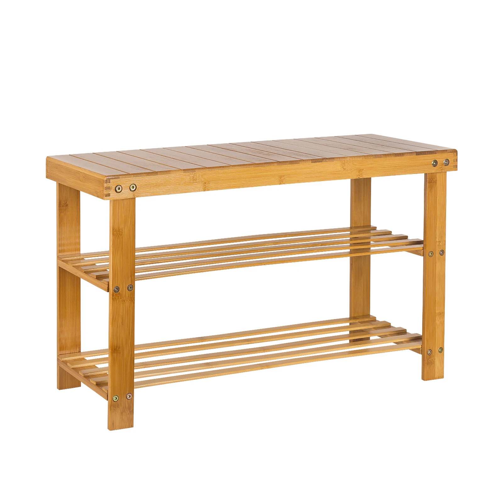 Bambus-Schuhbank mit zwei Ebenen, robuste Schuhaufbewahrung, belastbar bis 130 kg, vielseitiges Regal für den Eingangsbereich, Flur, Wohnzimmer oder Badezimmer, sorgt für Ordnung, 68 x 28 x 45 cm.