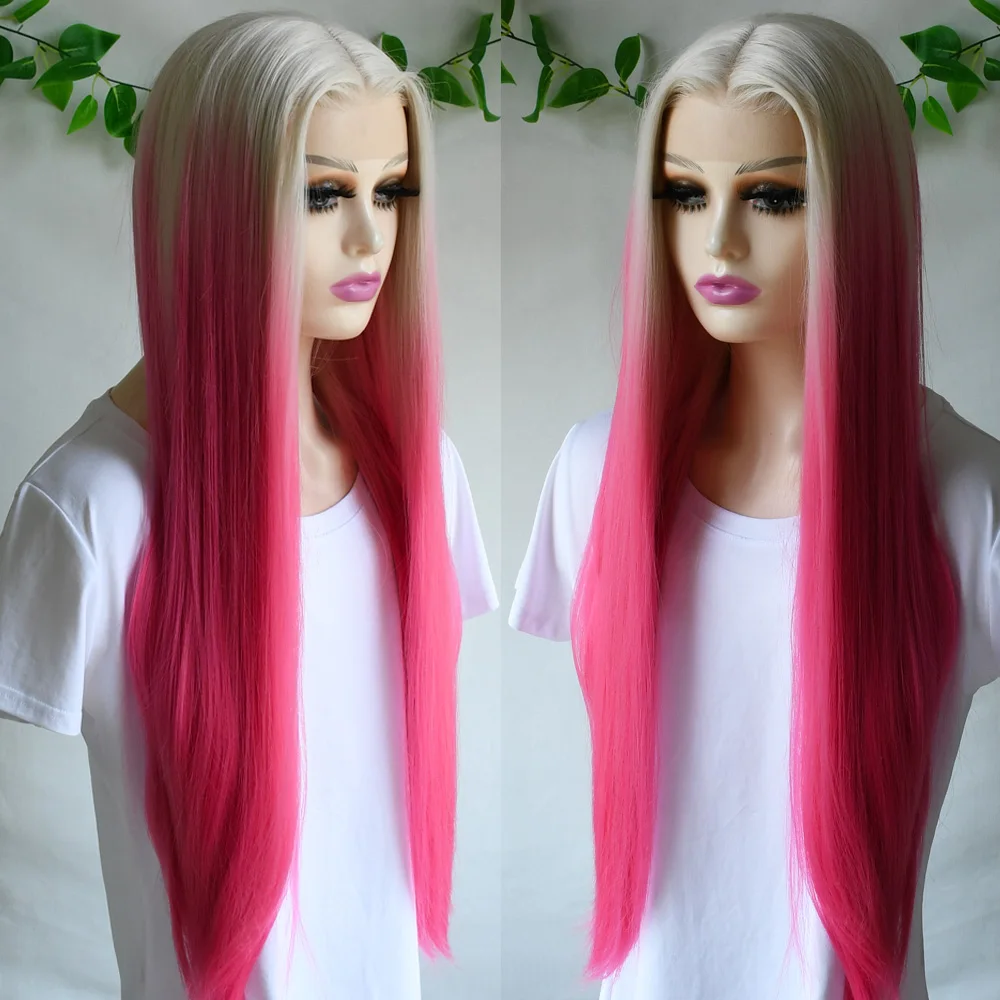 13x4 Glueless Blue Long Straight Synthetic Lace Front Wig Pre Plucked Ready To Wear for Women 24-32 Inch Daily Use