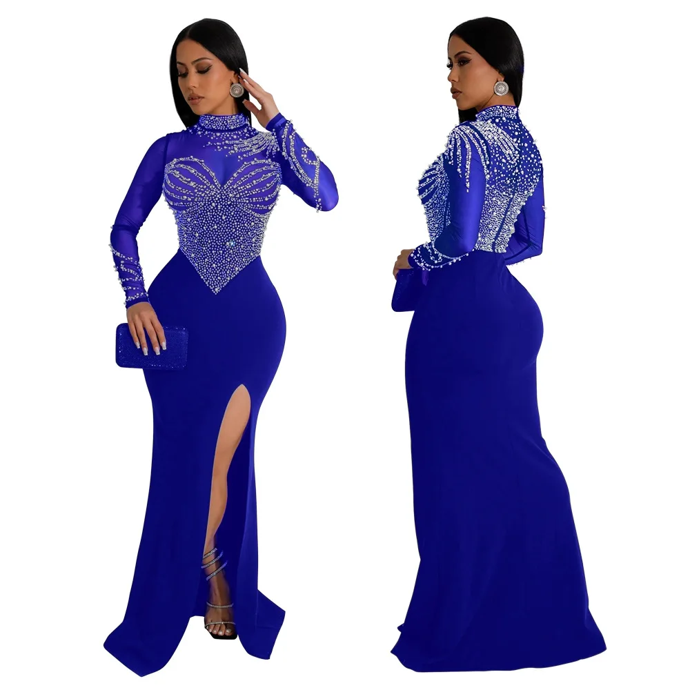 EINYOO-Vestidos Compridos de Luxo Zevity Mulheres Malha de Diamantes, Roupas Femininas, Traf Y2k, See-through, Senior Prom, Festa, Casamento