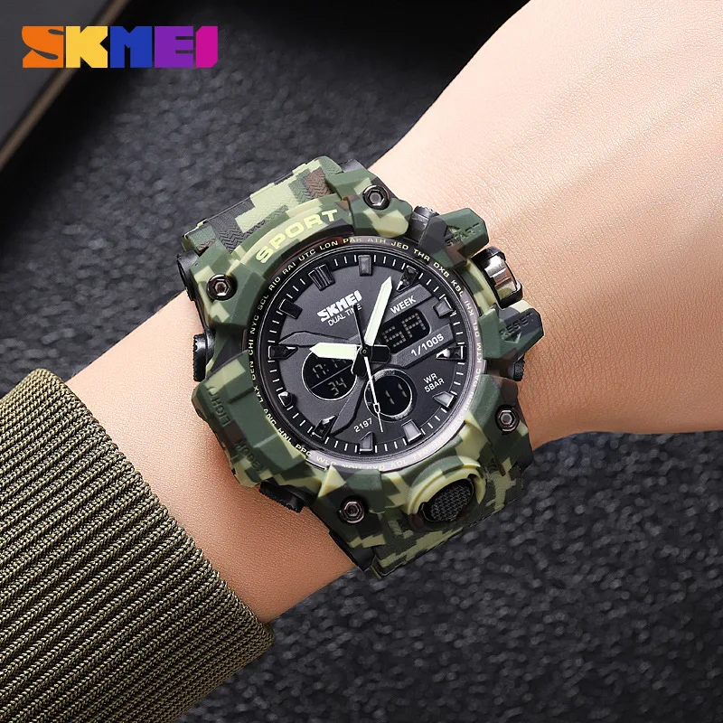 SkmeiOutdoor Sports Student Watch Sveglia impermeabile multifunzionale Orologio elettronico Orologio elettronico luminoso mimetico