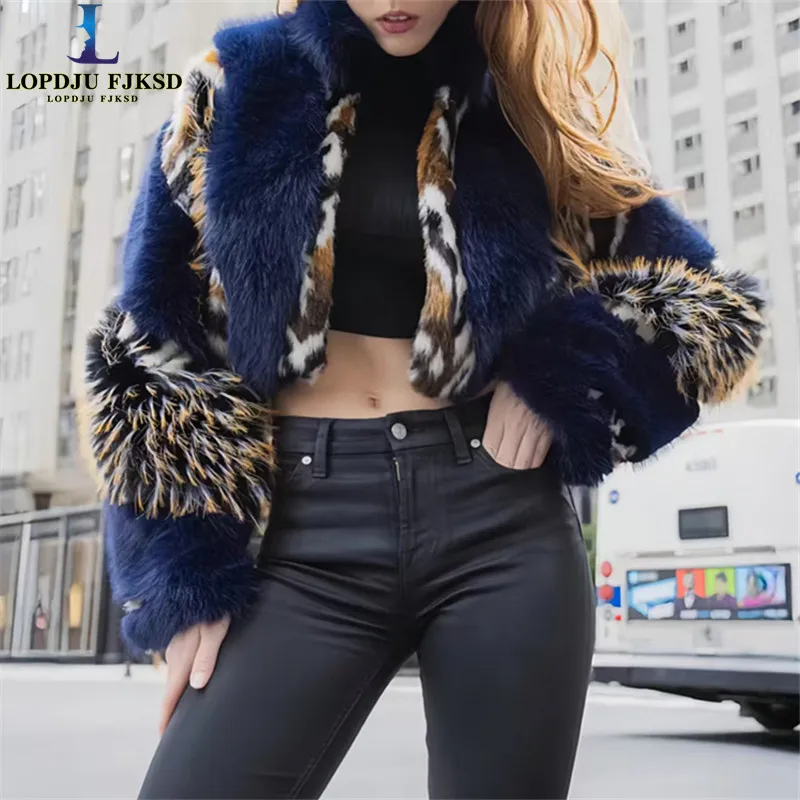Faux Fox Fur Coats for Women,Covered Button Jacket,Thicken Warm Female Clothes,O-Neck Overcoat,Korean,Spliced,New,Winter