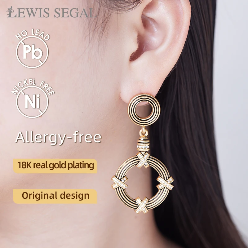 LEWIS SEGAL Luxury Medieval Style Circle Drop Earrings for Women Vintage Statement Fine Jewelry 18K Gold Party Birthday Gift