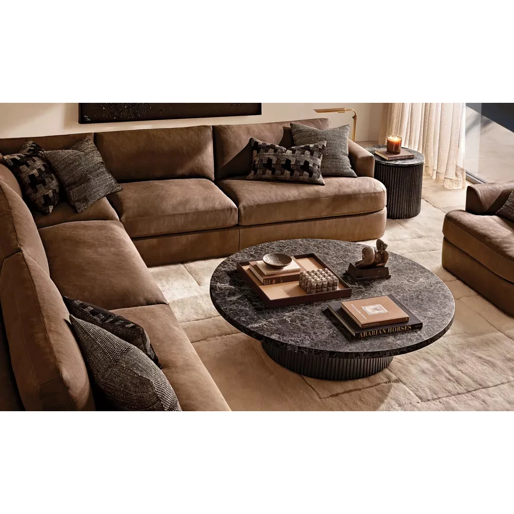 Midcentury Modern Living Room Furniture Round Cafe Table Marble Top Coffee Table with Wood Pedestal Base