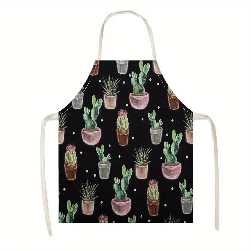 

Фартук льняной с принтом кактусов и суккулентов, 1 шт., для кухни, готовки, выпечки, подарок для любителей растений, домашнего повара