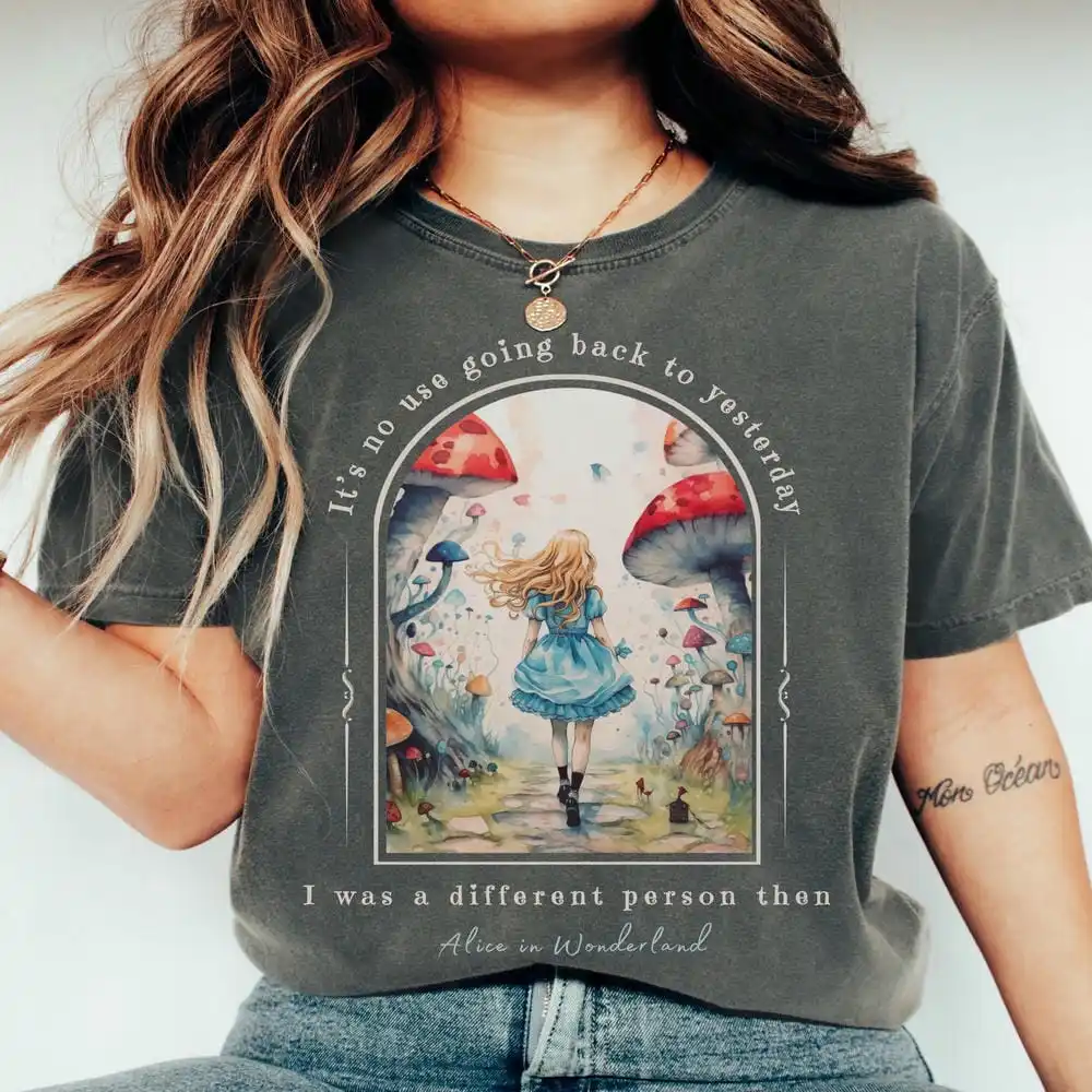 Women Unisex Top Vintage Alice Alice in Wonderland Shirt Dark Academia Bookish Things Alice in Wonderland Literary Shirt Casual