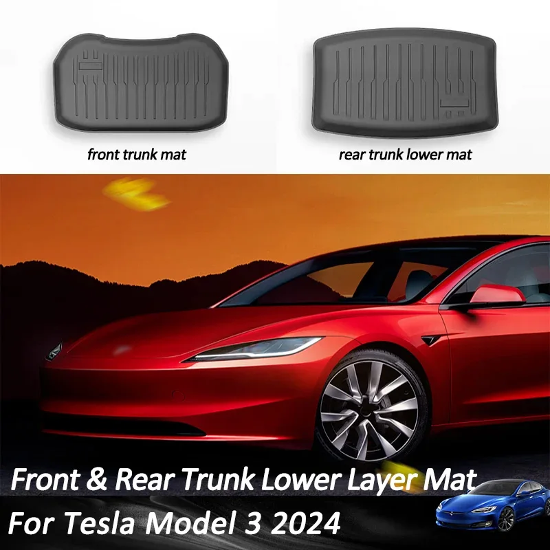 2024 Front Trunk Pad & Rear Lower TPE Trunk Mats For Tesla New Model 3 Highland 2024 Model 3 Auto Accessories