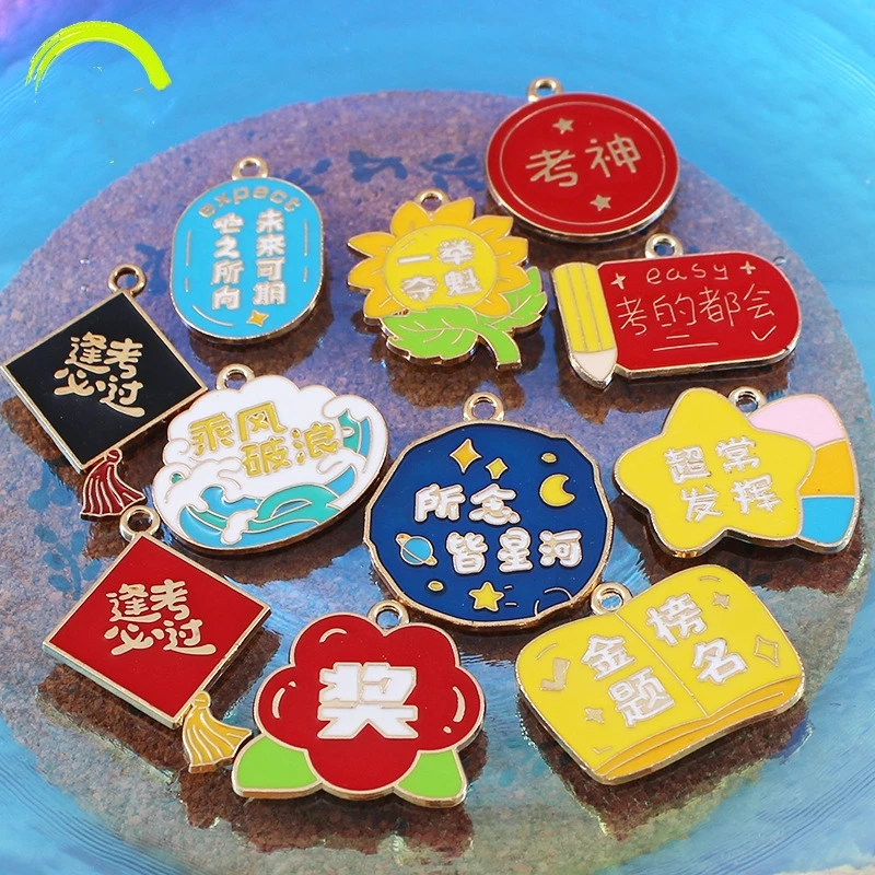 Wish Words Metal Charm Pendant 20pcs High Quality Lucky Enamel Charms Chinese Wishes Gold Earrings Making Accessories DIY image 6