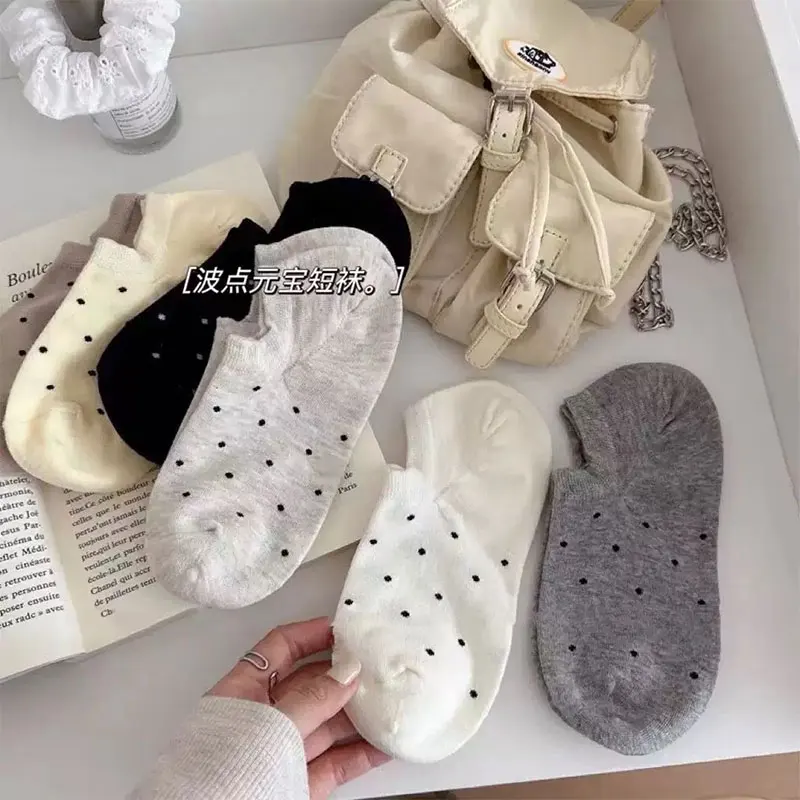 4Pairs Dots Women's Short Tube Socks Point Four Seasons Cute Boat Sock Ins Trendy Socks for Women Anckle Socks Short Sock