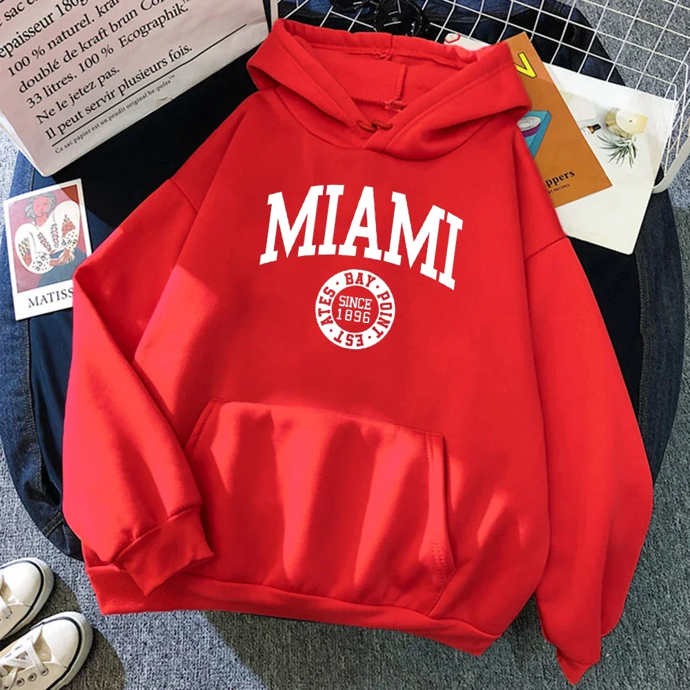 Fashion Miami Since 1896 Letter Printing Hoodies Women All-Match Hoody Hip Hop Fleece Streetwear Crewneck Multicolor Womenswear