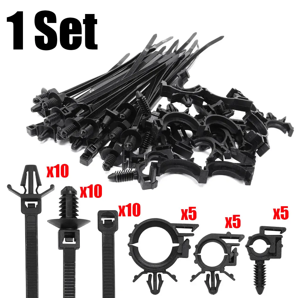 45Pcs Auto Cable Clip Self Locking Fastening Cables Organizer Motorcycle Car Push Mount Cable Zip Tie with Car Wire Routing Clip