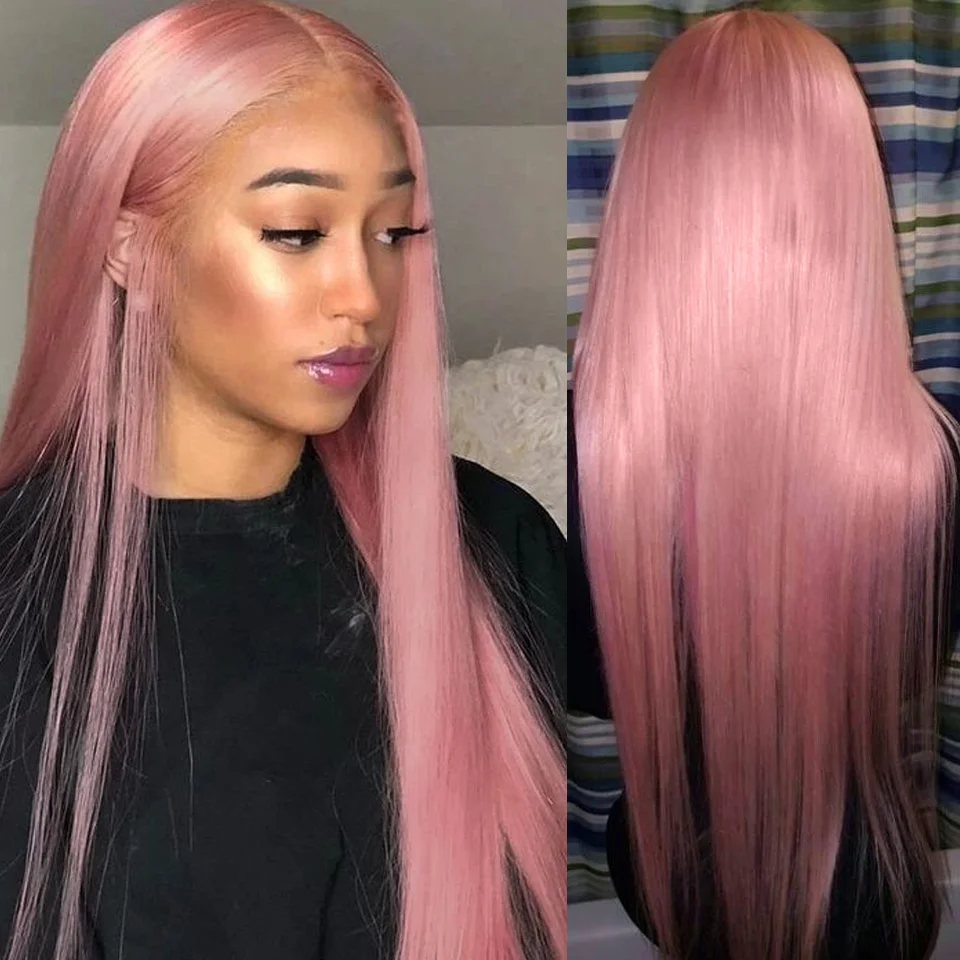 

Rebecca Pink Wig Lace Frontal Human Hair Wigs For Women 13X6x1 Bone Straight Human Hair Pre plucked HD Transparent Lace Wigs