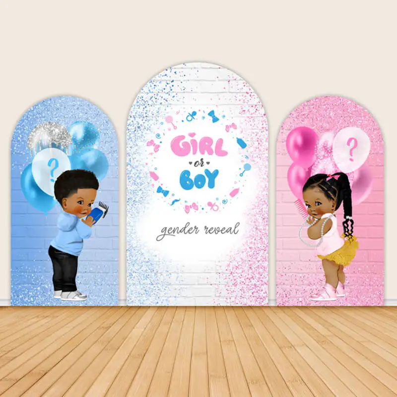 LS Gender Reveal Party Arch Cover Backdrop Photography Boy Girl Question Mark Pink Blue Decor Background Baby Show Photo