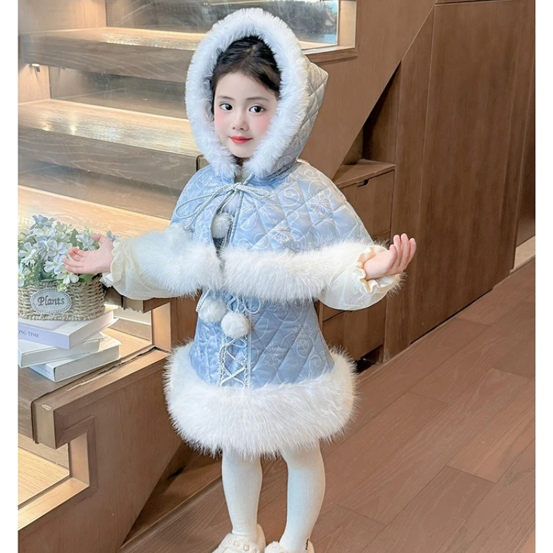 

Elsa Sweet Winter Set, Frozen Princess Rabbit Fur Cape Dress Outfit for Girls & Toddlers