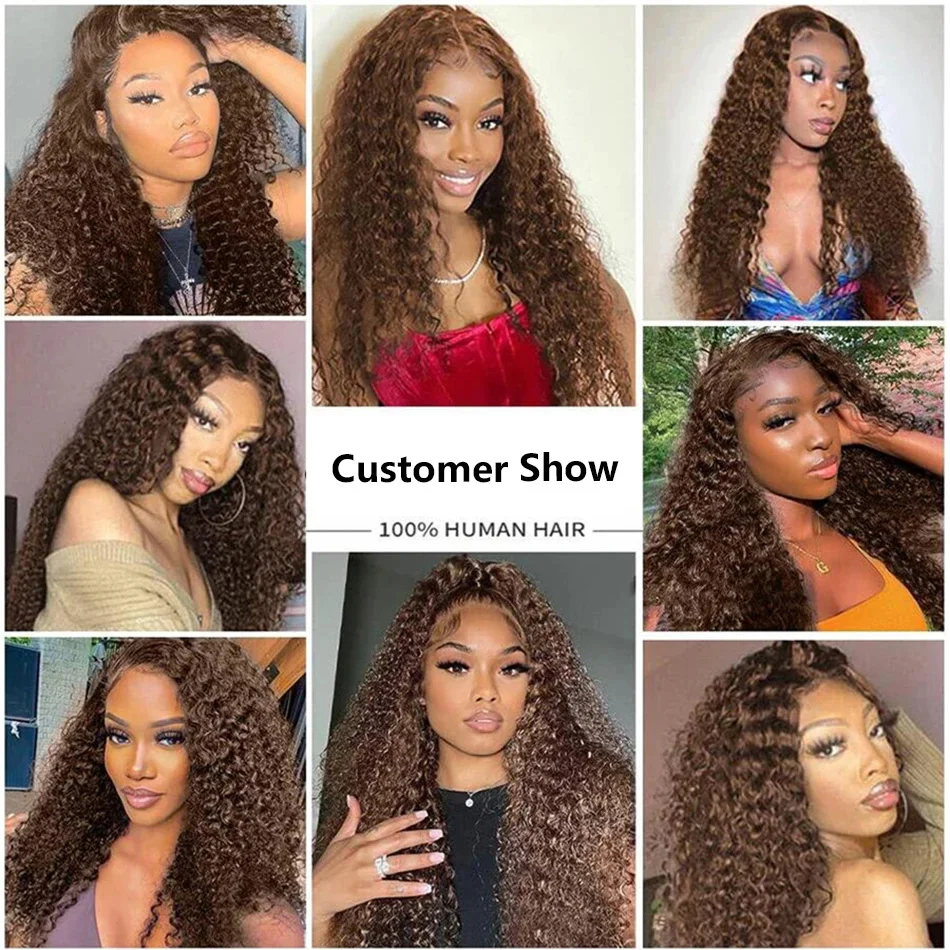 Deep Curly Chocolate Brown 13x4 Lace Front Human Hair Wigs For Women Pre Plucked Colored Deep Wave Lace Frontal 4x4 Closure Wig