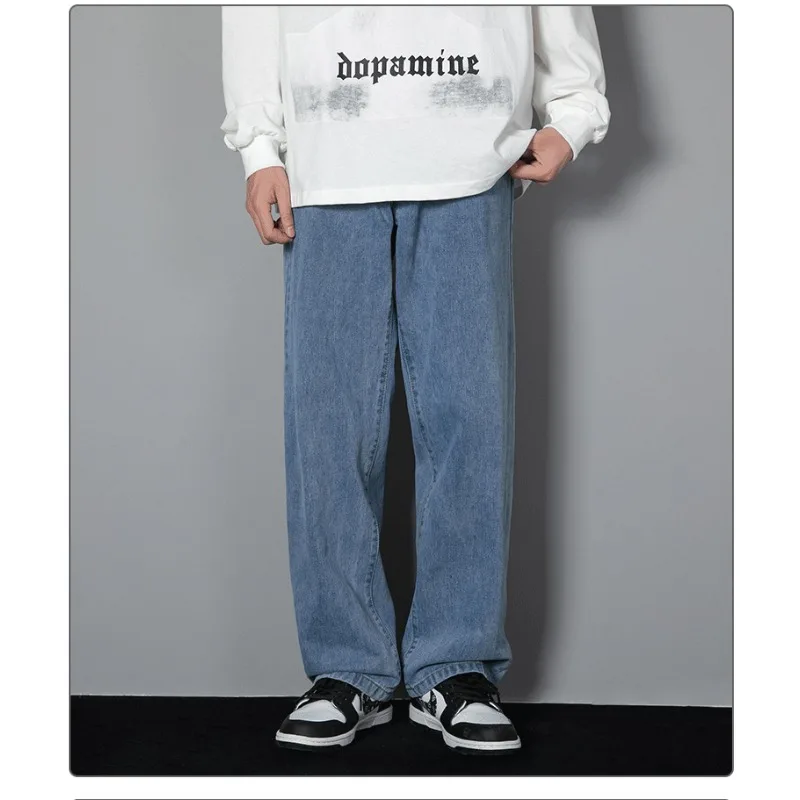 

Solid Colors Men's Casual Long Jeans Classic Man Four Seasons Straight Denim Wide-leg Pants Fashionable Men's Straight Leg Jeans