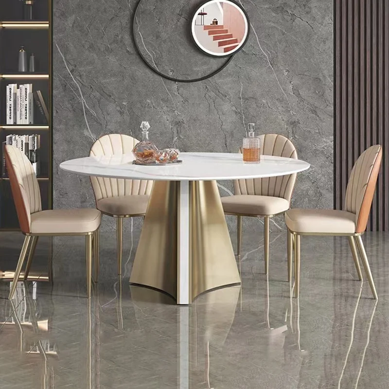 &c Minimalist Round Rock Plate Dining Table Modern Dining Room Furniture Brushed Stainless Steel Base