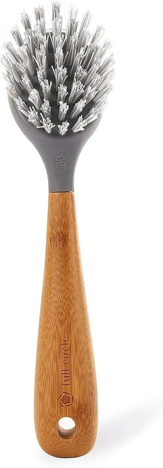 Durable Bamboo Dish Brush with Scraper for Cast Iron, Pots, Pans - Eco-Friendly Kitchen Cleaning Tool