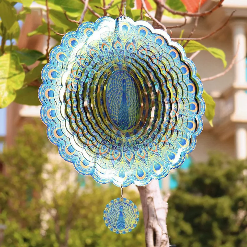 1 PCS Peacocks Wind Spinner Hanging Whirligigs For Yard And Garden,Indoor Outdoor Decor