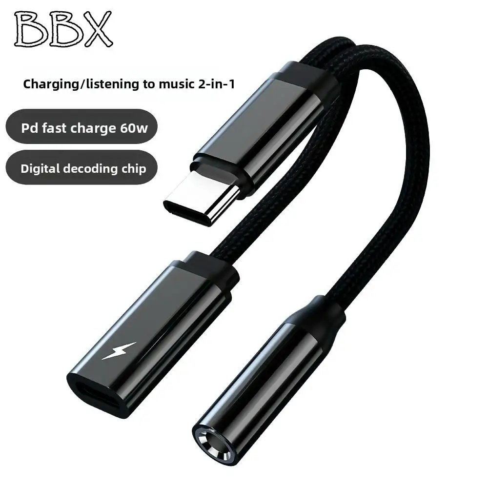 

PD 60W USB C To 3.5mm Adapter Multi-Function Dual Type 2 in 1 USB C Splitter High-Speed Universal Type-C To AUX Adapter