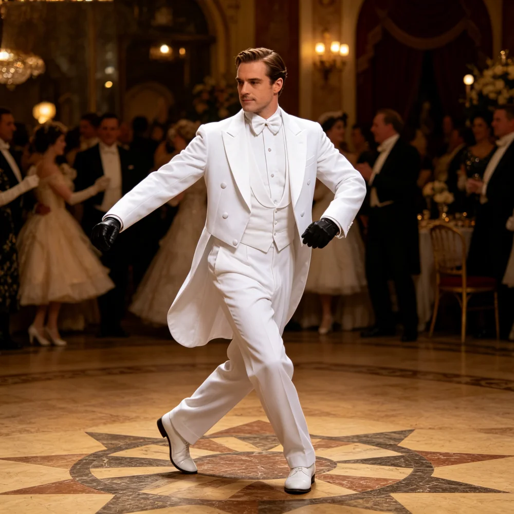 

Men's Classic White And Black Tuxedo with Frac Magico Stage Jacket Outfits Basic Style Magician Singer Performance Clothes
