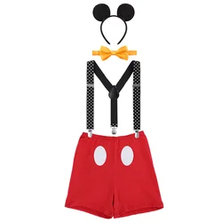 Vêtements pour bébés garçons, tenue à thème de gâteau Smash Mickey, 3 pièces, pour fête à thème de premier anniversaire, accessoires de photographie, vêtements de cérémonie