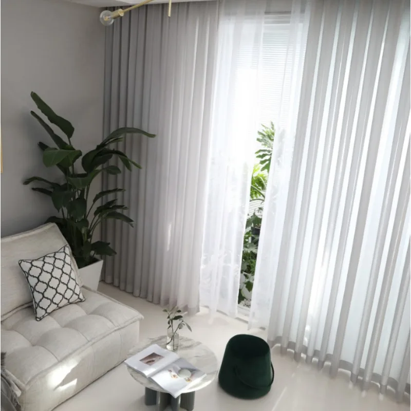 1 Piece Modern Simple Super Soft Chiffon Gray Sheer Curtain Living Room Lining Bedroom Balcony Curtain