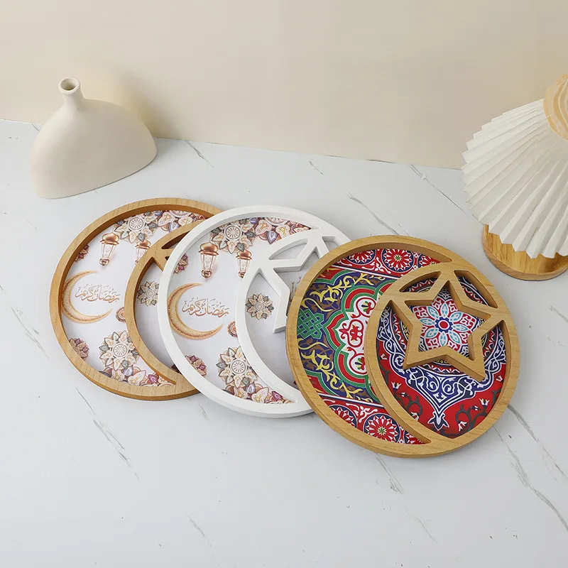 Circular Wooden Ornaments Starry Moon Trays Handicraft Pendants