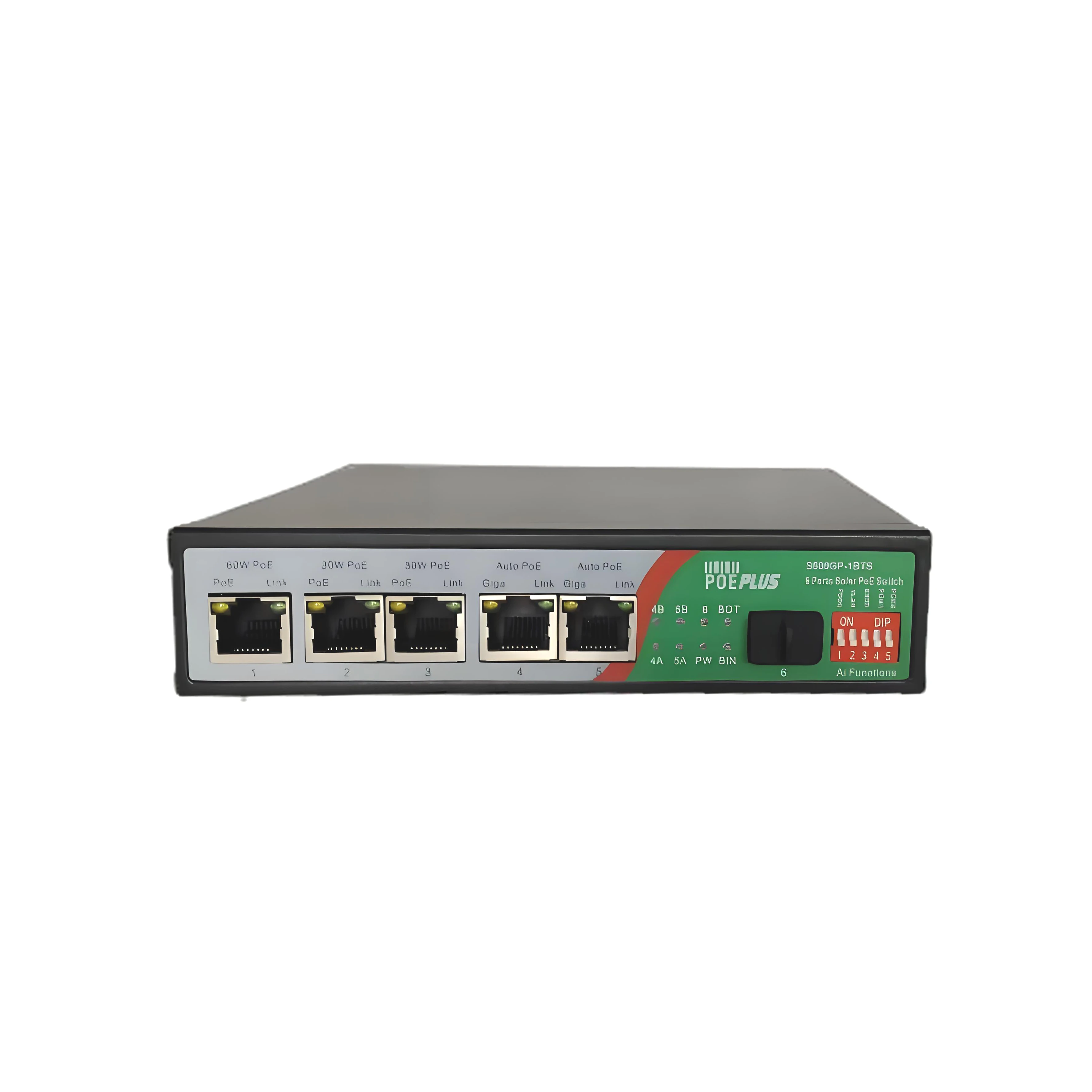 Solar Power Supply Network Switch 5 Poe Ports and 1 Fiber Port,Support 12/24V Solar Panel