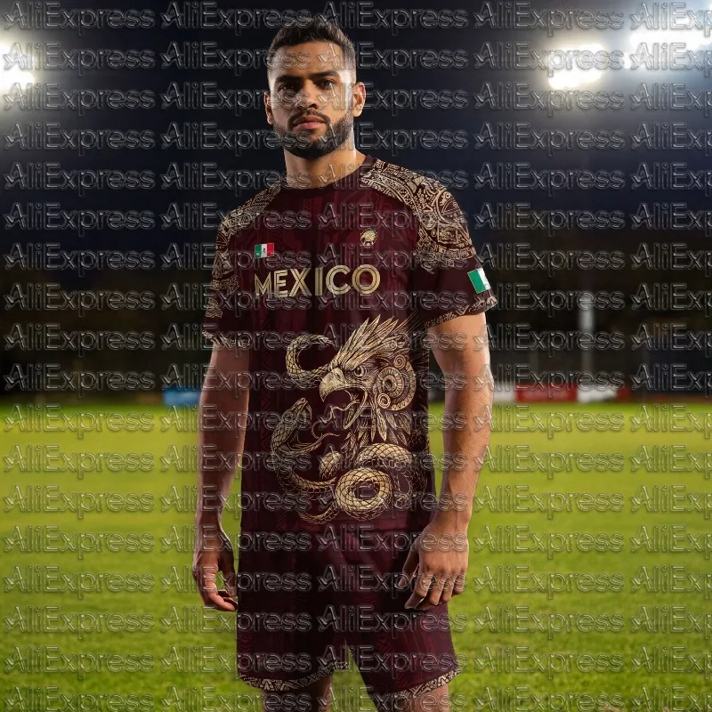 

Mexico 2026 Personalized Football Fans Red Short Sleeved Set T-shirt Jersey Adult and Children Plus Size Casual Sports Shirt