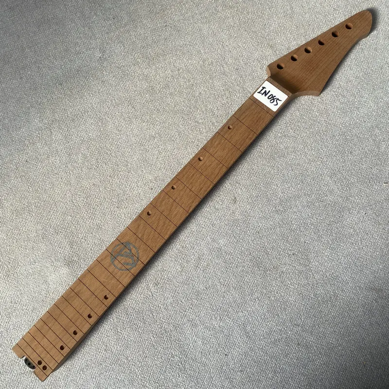 

IN085 DIY Unfinished 6 String ST Electric Guitar Neck Trussrod From Neck Heel Roasted Maple 24 Frets No Frets paints & Inlay